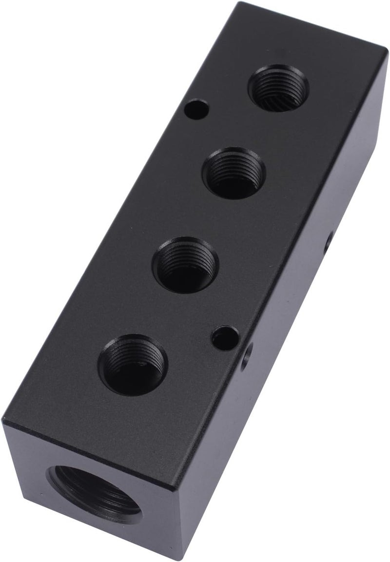 MARSTEK Air Manifold, Air Compressor Manifold, Aluminum Air Hose Inline Manifold Block Splitter, Pneumatic Manifold Air Distribution Block, NPT 1/2 Inch Supply Port, NPT 1/4 Inch Output Port (4 Way 6 Port) - Image 1